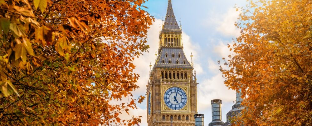 Elizabeth Tower, London, in autumn.
