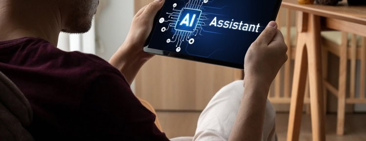 Someone using an AI assistant on a tablet.